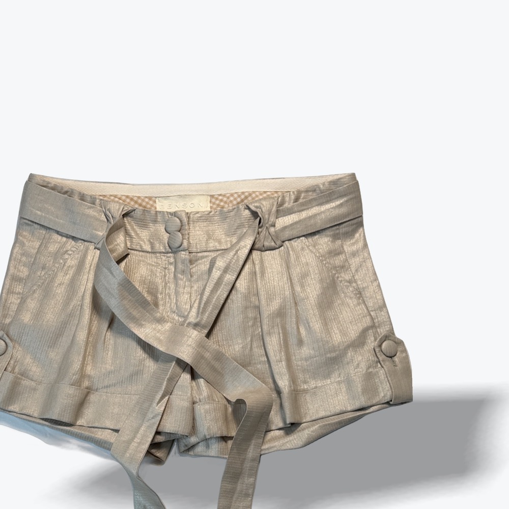 Bensoni Shorts Silk Cotton Blend Herringbone Champagne Gold Womens 0 Made USA